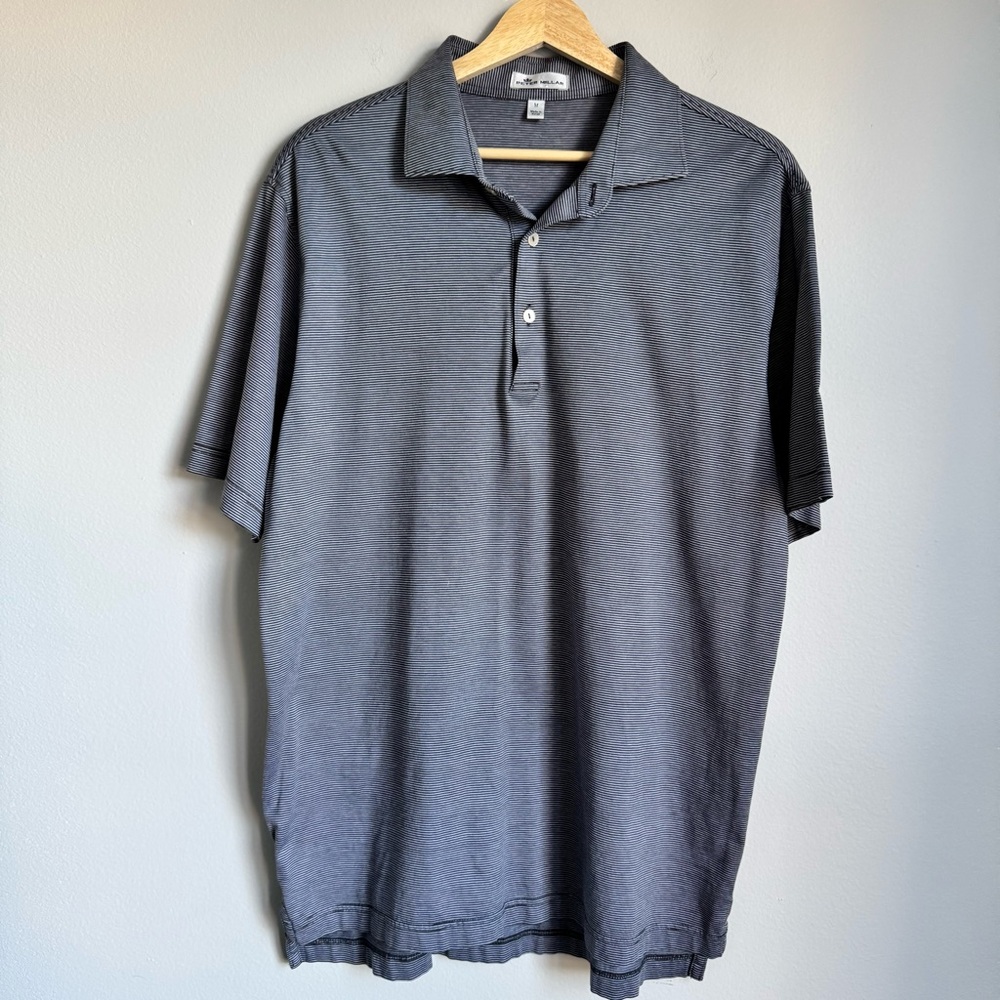 Peter Millar Golf Polo Gray Striped Performance Medium Cotton Classic Office